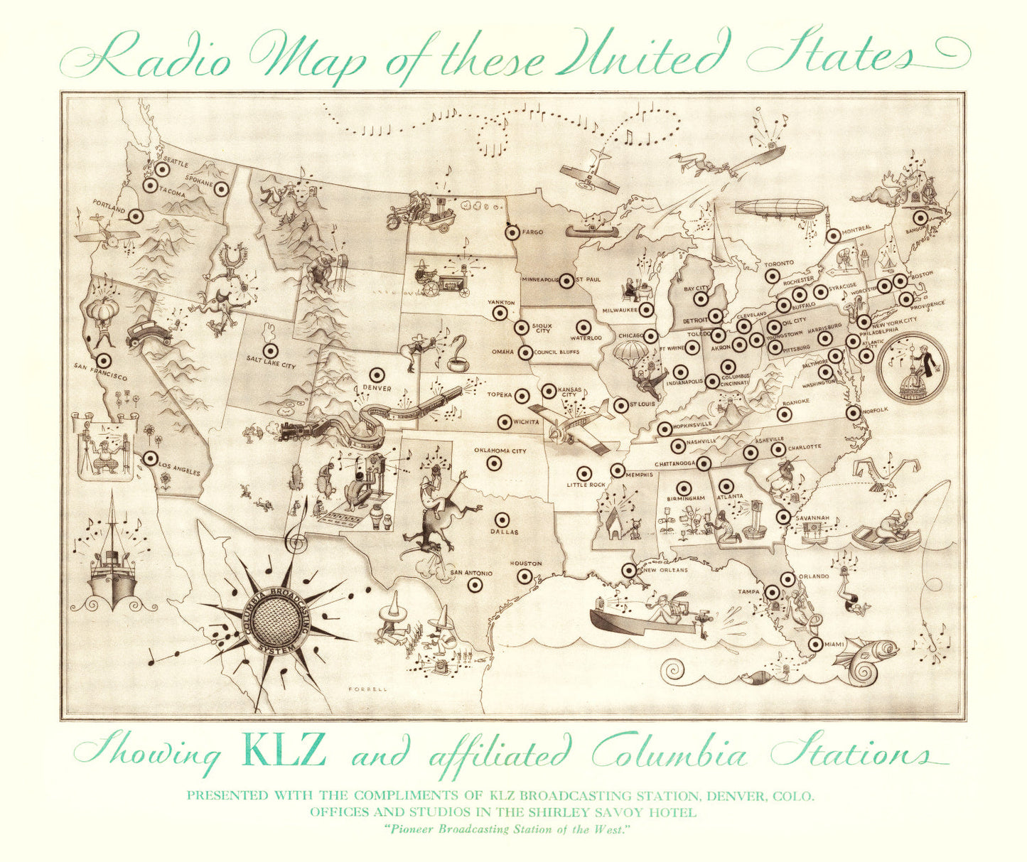 Vintage Radio Map of the United States, 1922