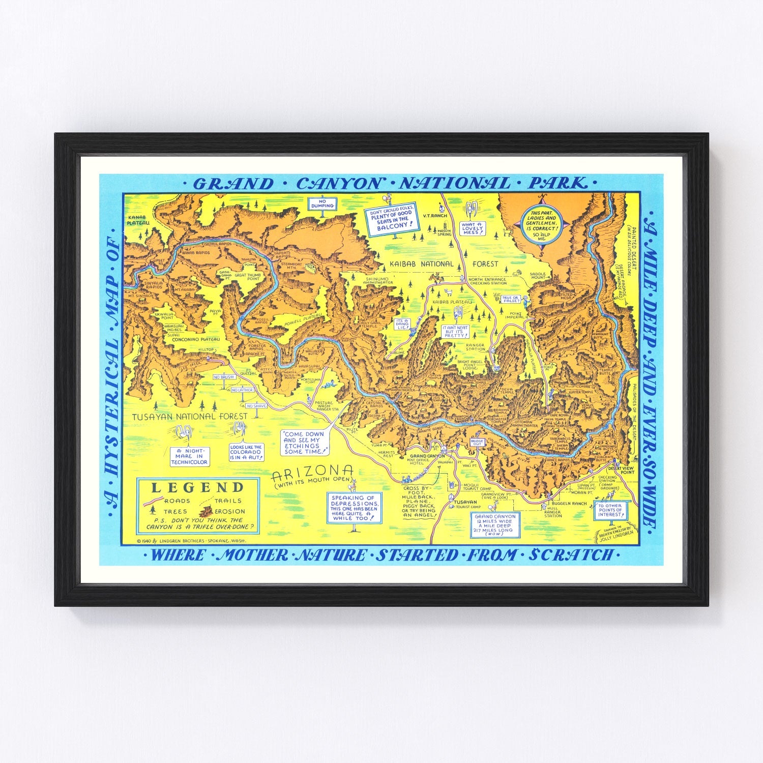 Vintage map of Grand Canyon National Park, Arizona, 1940
