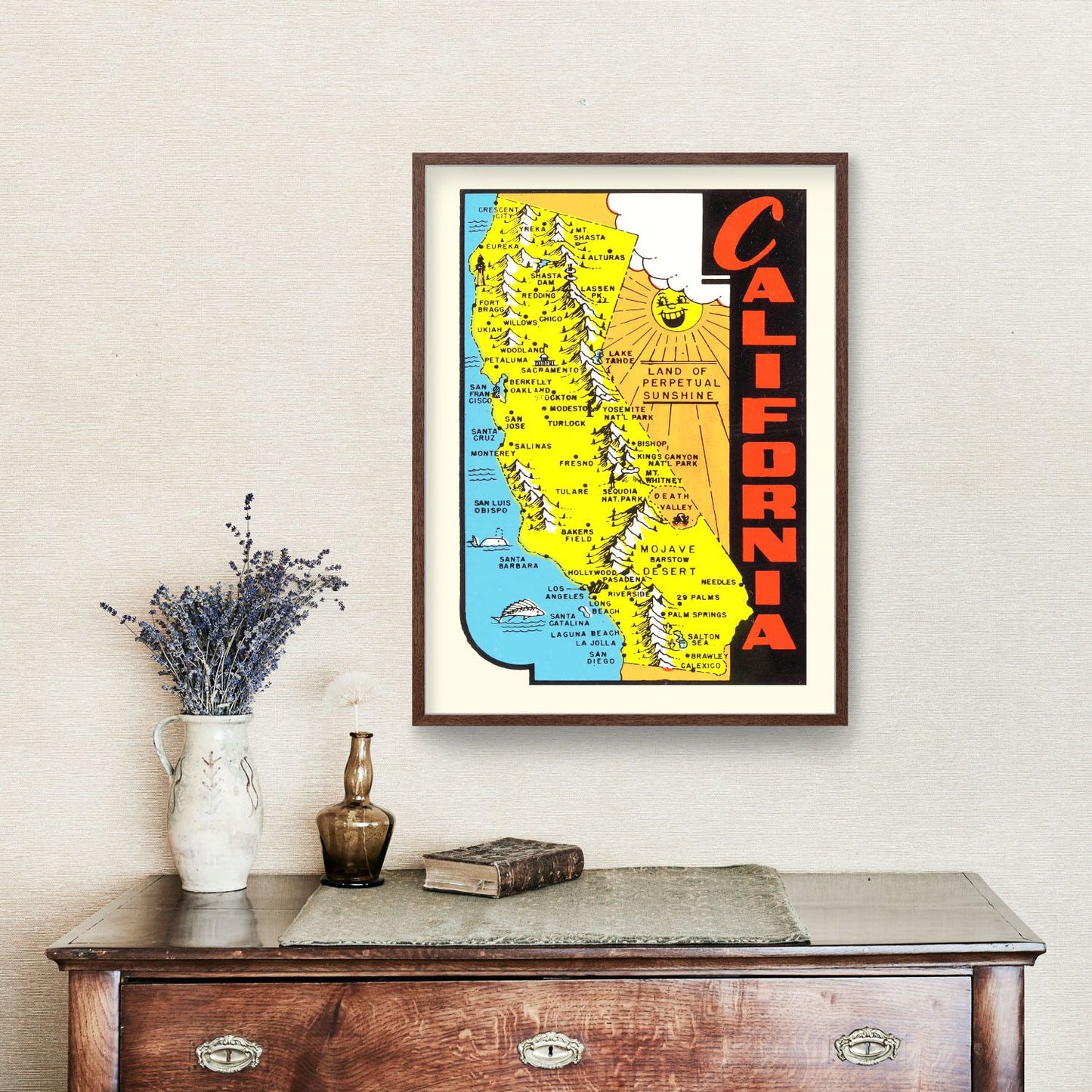 Vintage Map of California, 1950
