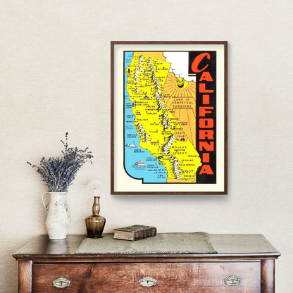 Vintage Map of California, 1950