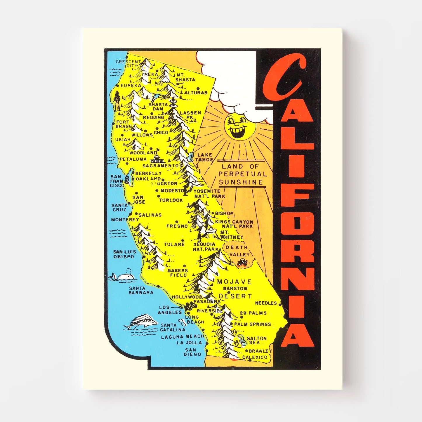Vintage Map of California, 1950
