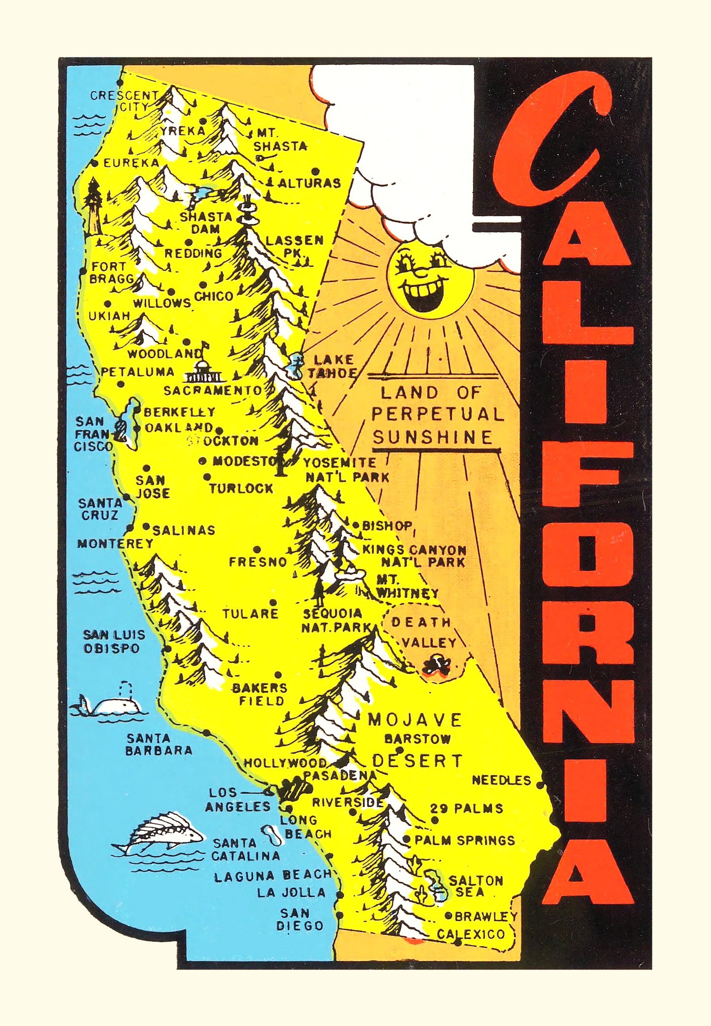 Vintage Map of California, 1950