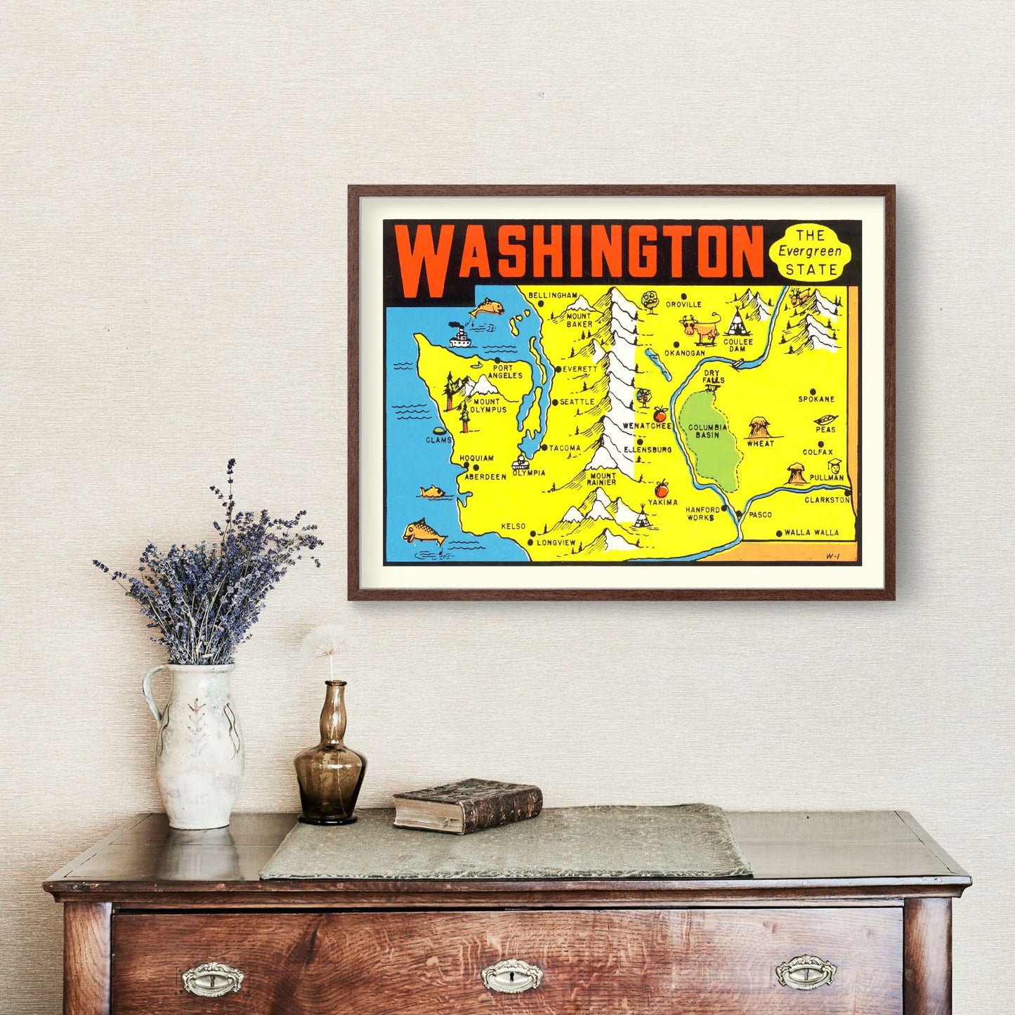 Vintage Map of Washington State, 1950