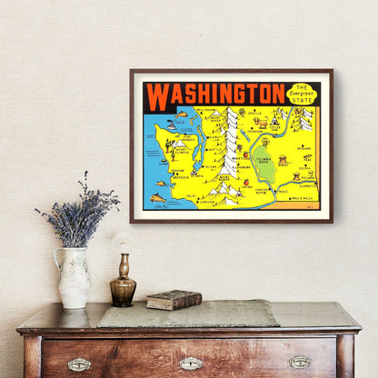 Vintage Map of Washington State, 1950