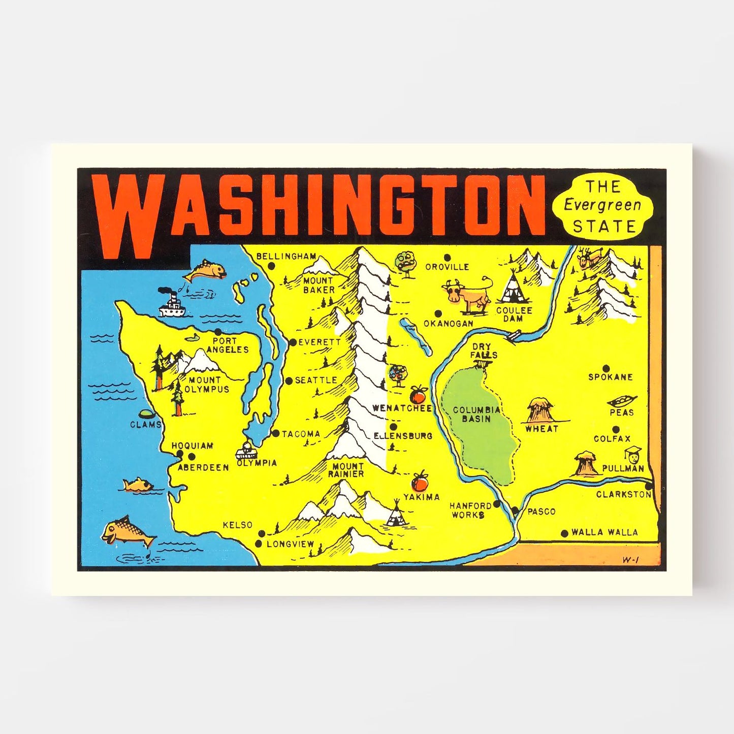 Vintage Map of Washington State, 1950