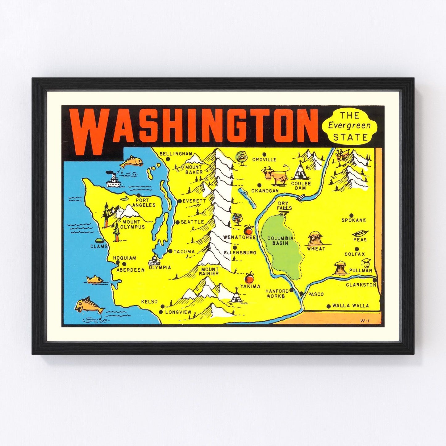 Vintage map of Washington State, 1950, showing Pacific Northwest counties, highways, and Puget Sound