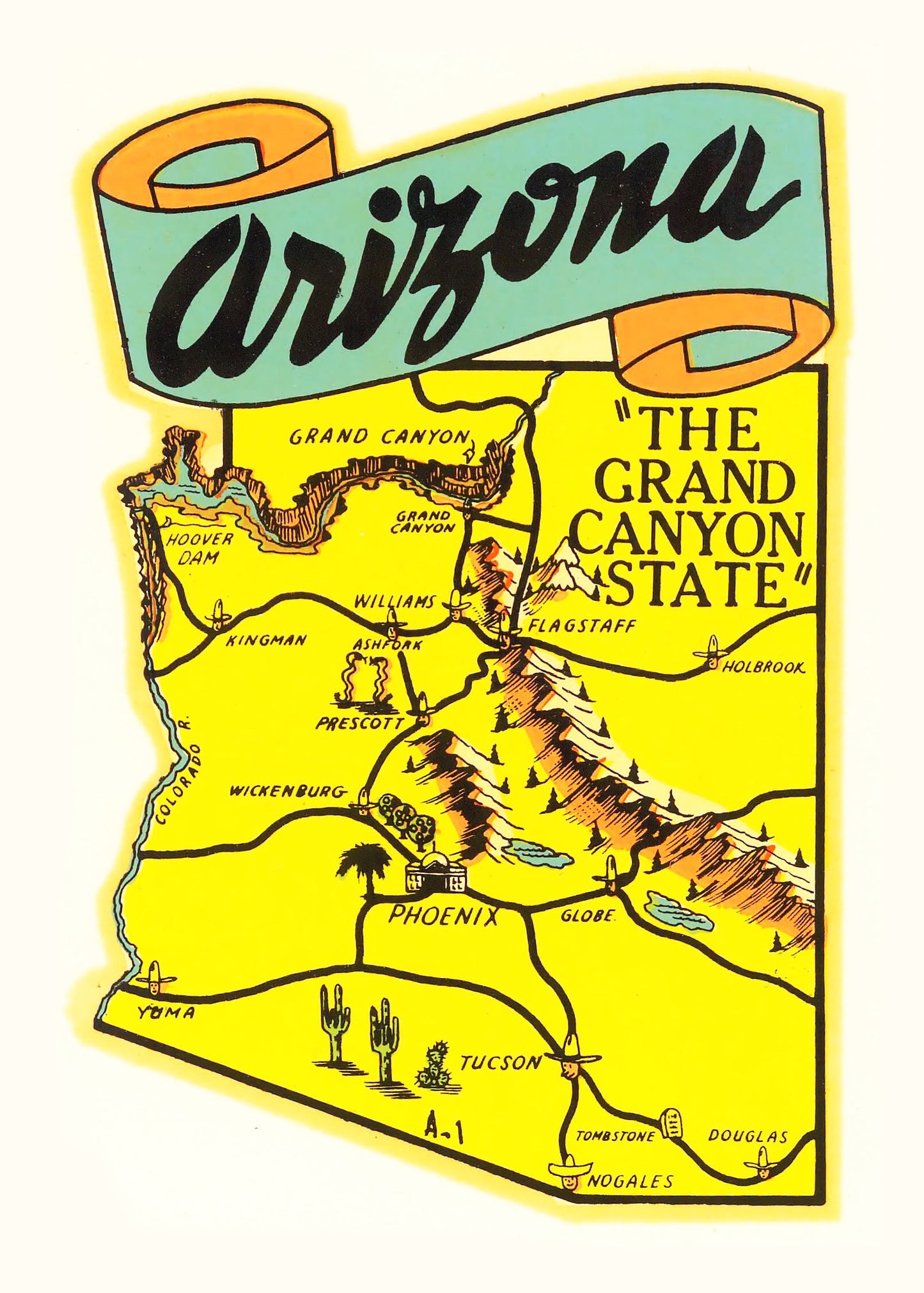 Vintage Map of Arizona, 1950