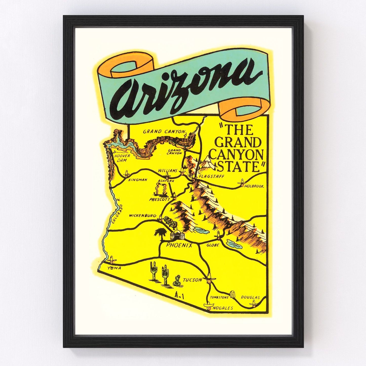 vintage map of Arizona, 1950, postwar automobile era