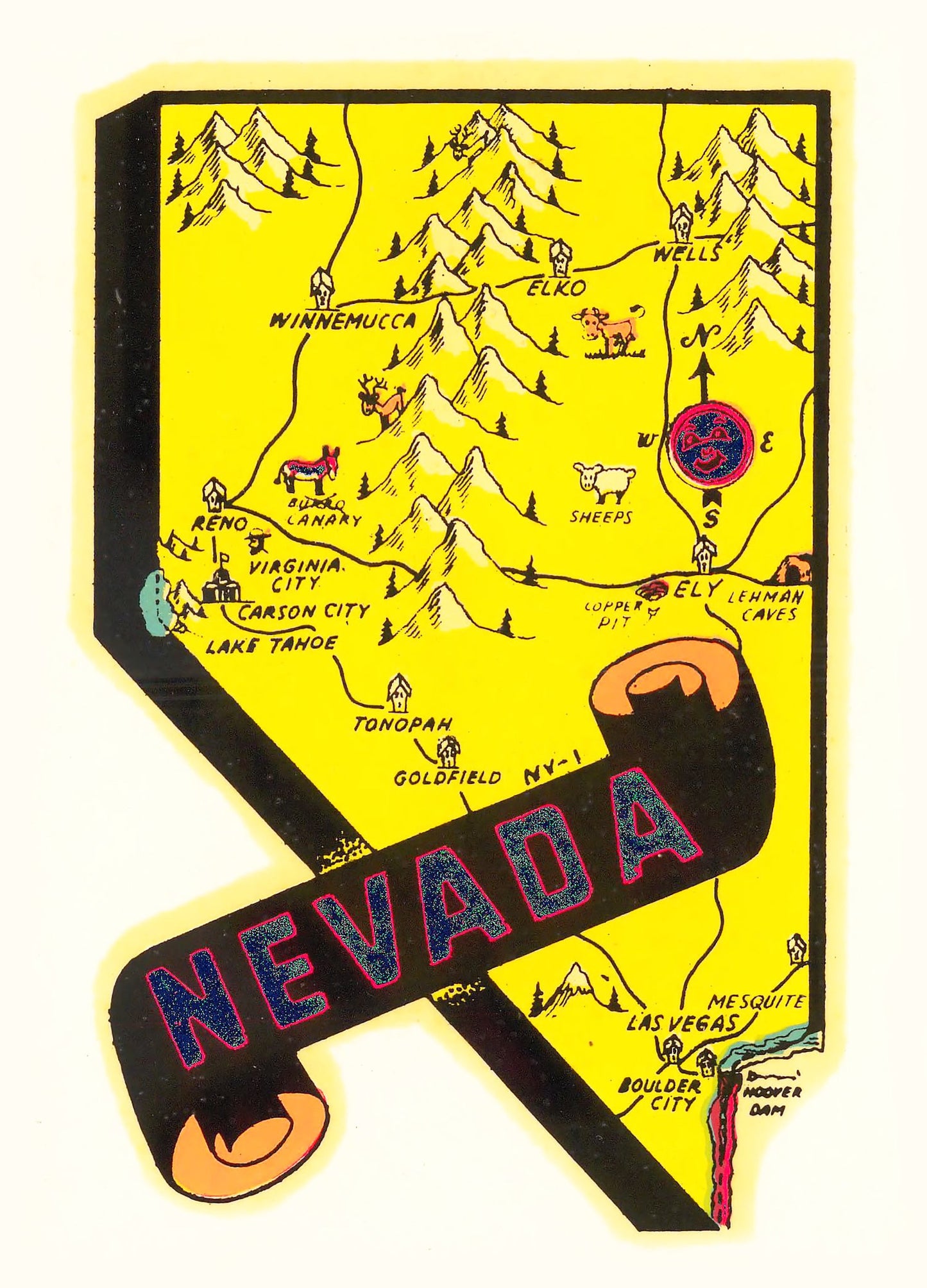 Vintage Map of Nevada, 1950