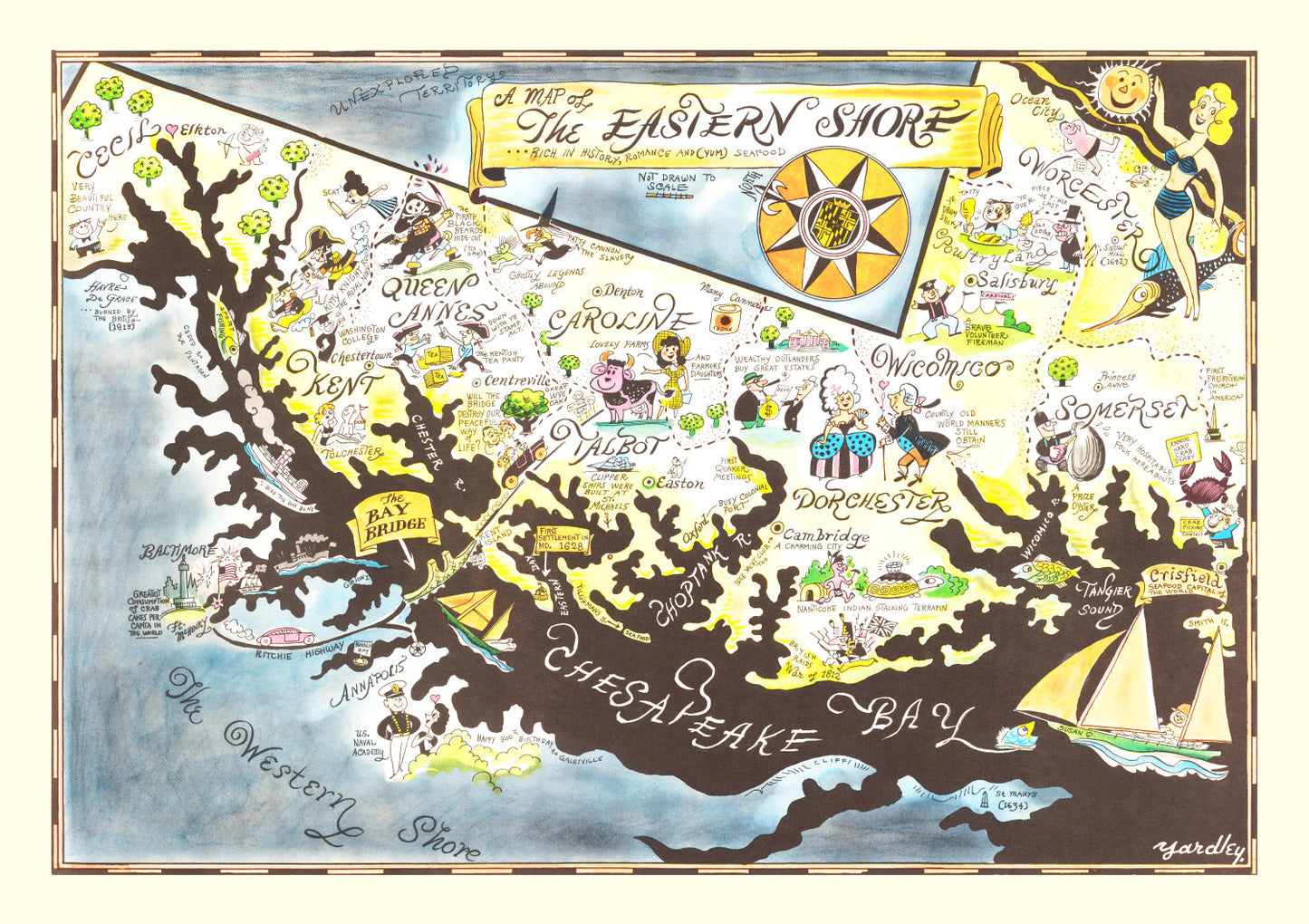 Vintage Map of the Eastern Shore of Maryland, 1952