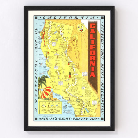 Vintage map of California, 1948, post-war mid-century restored print