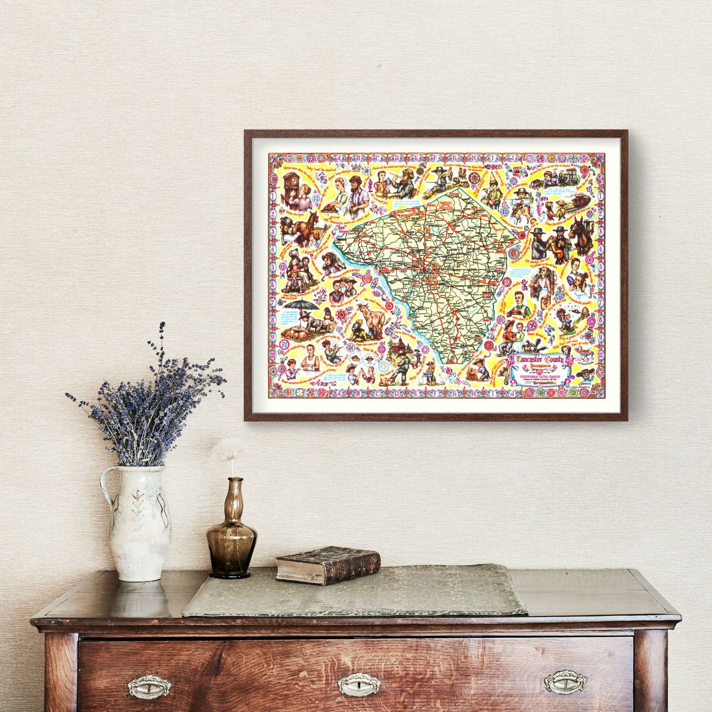 Vintage Map of Lancaster County, Pennsylvania, 1955