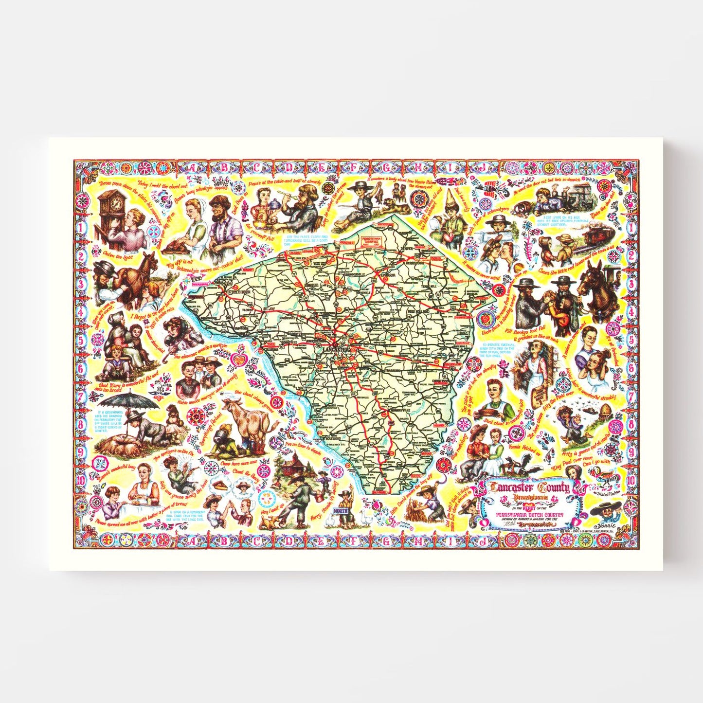 Vintage Map of Lancaster County, Pennsylvania, 1955