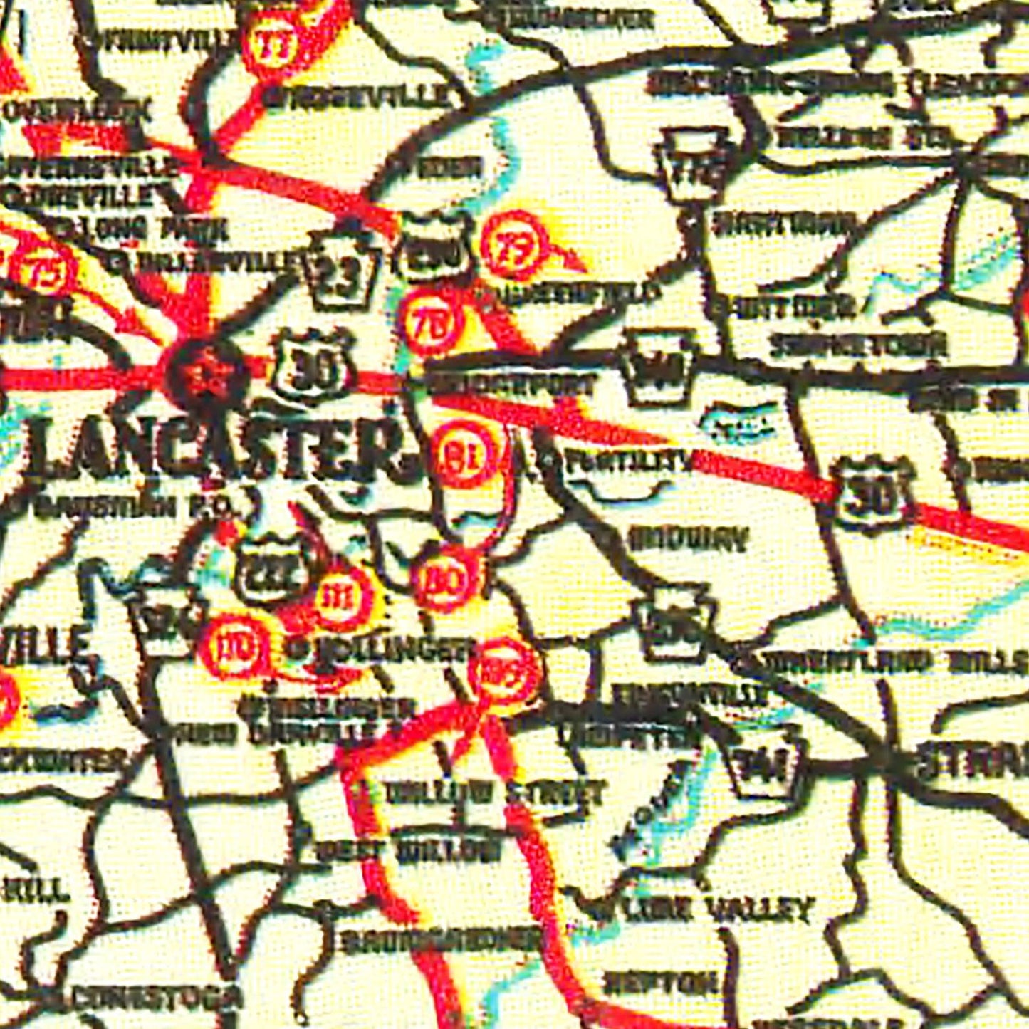 Vintage Map of Lancaster County, Pennsylvania, 1955