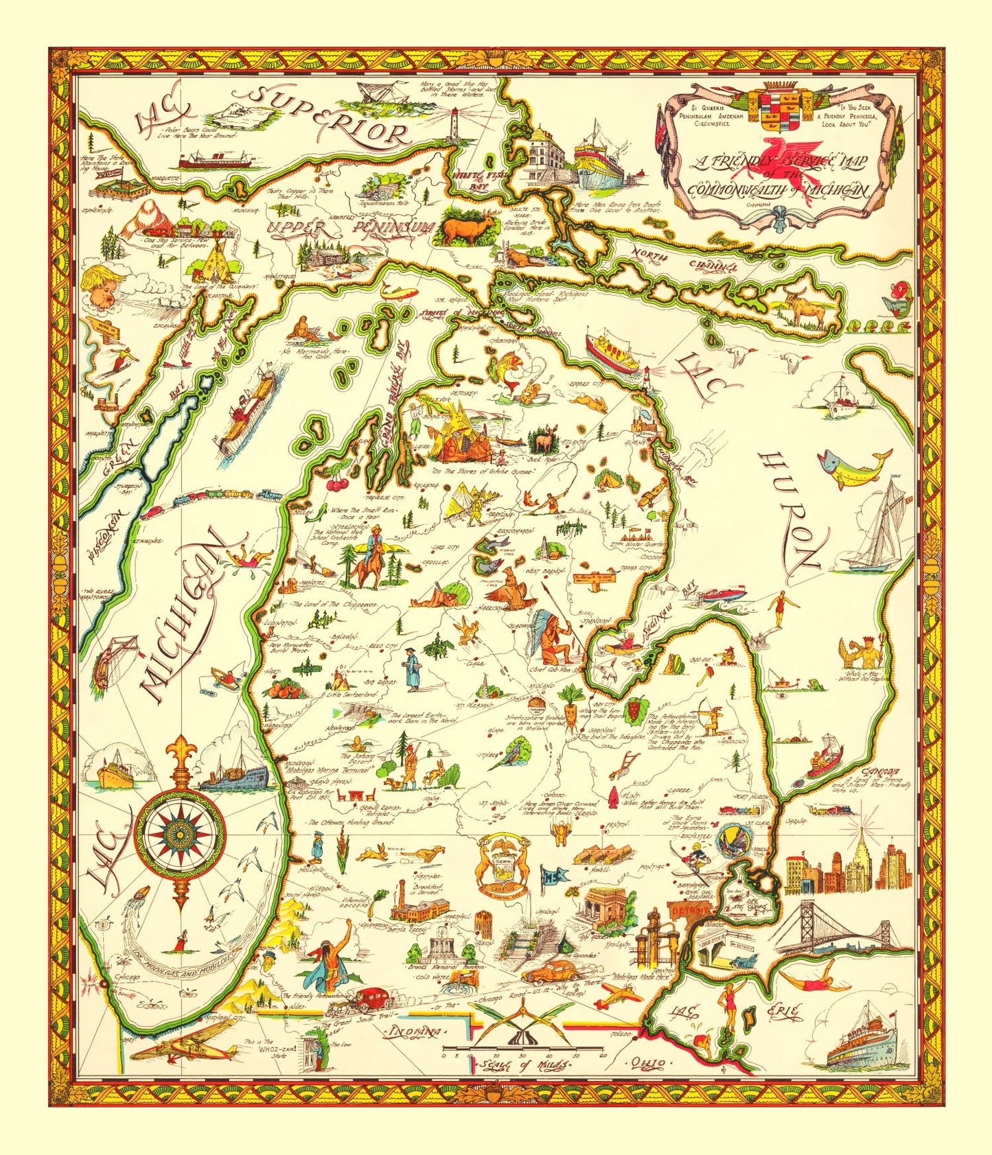 Vintage Map of Michigan, 1940