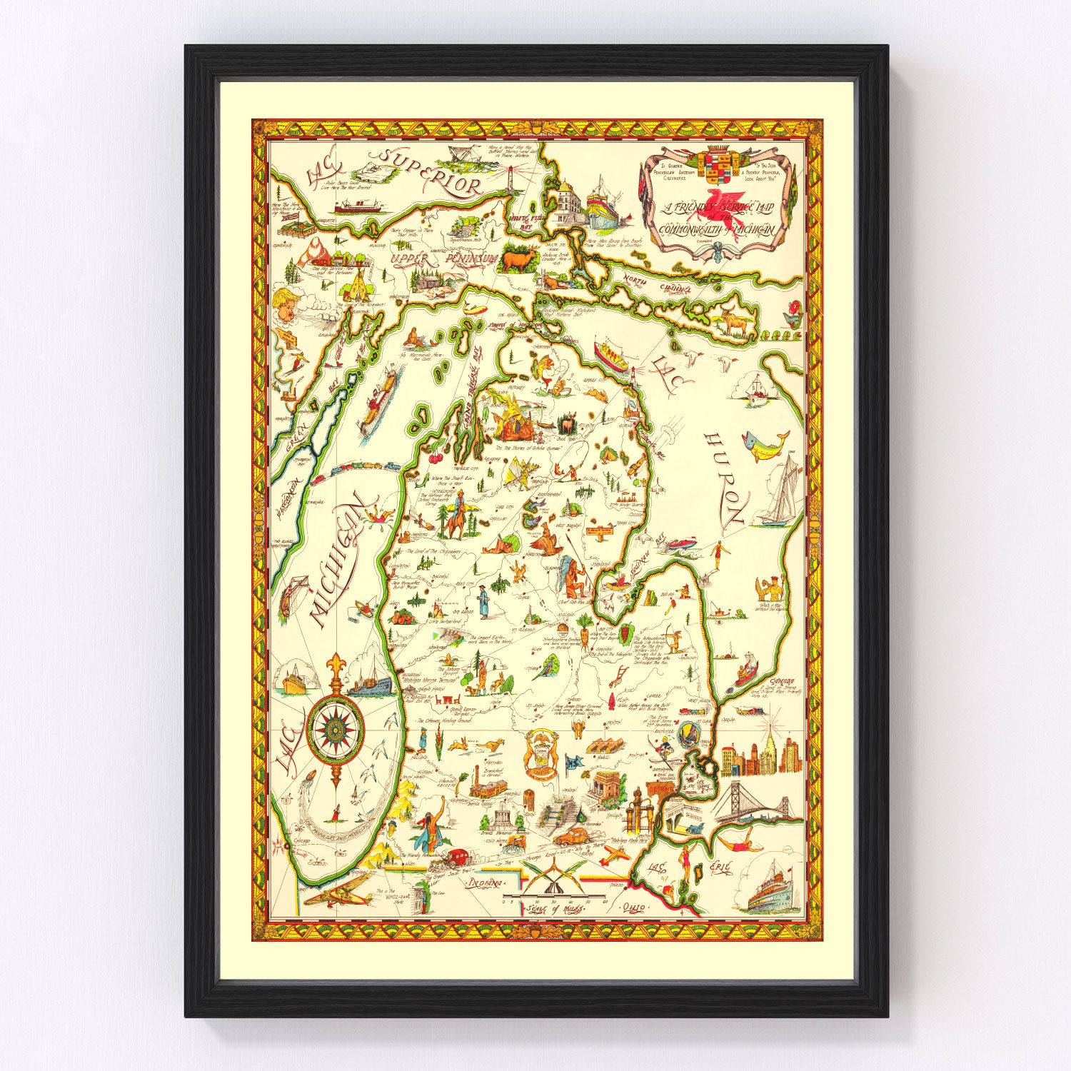 vintage map of Michigan, 1940