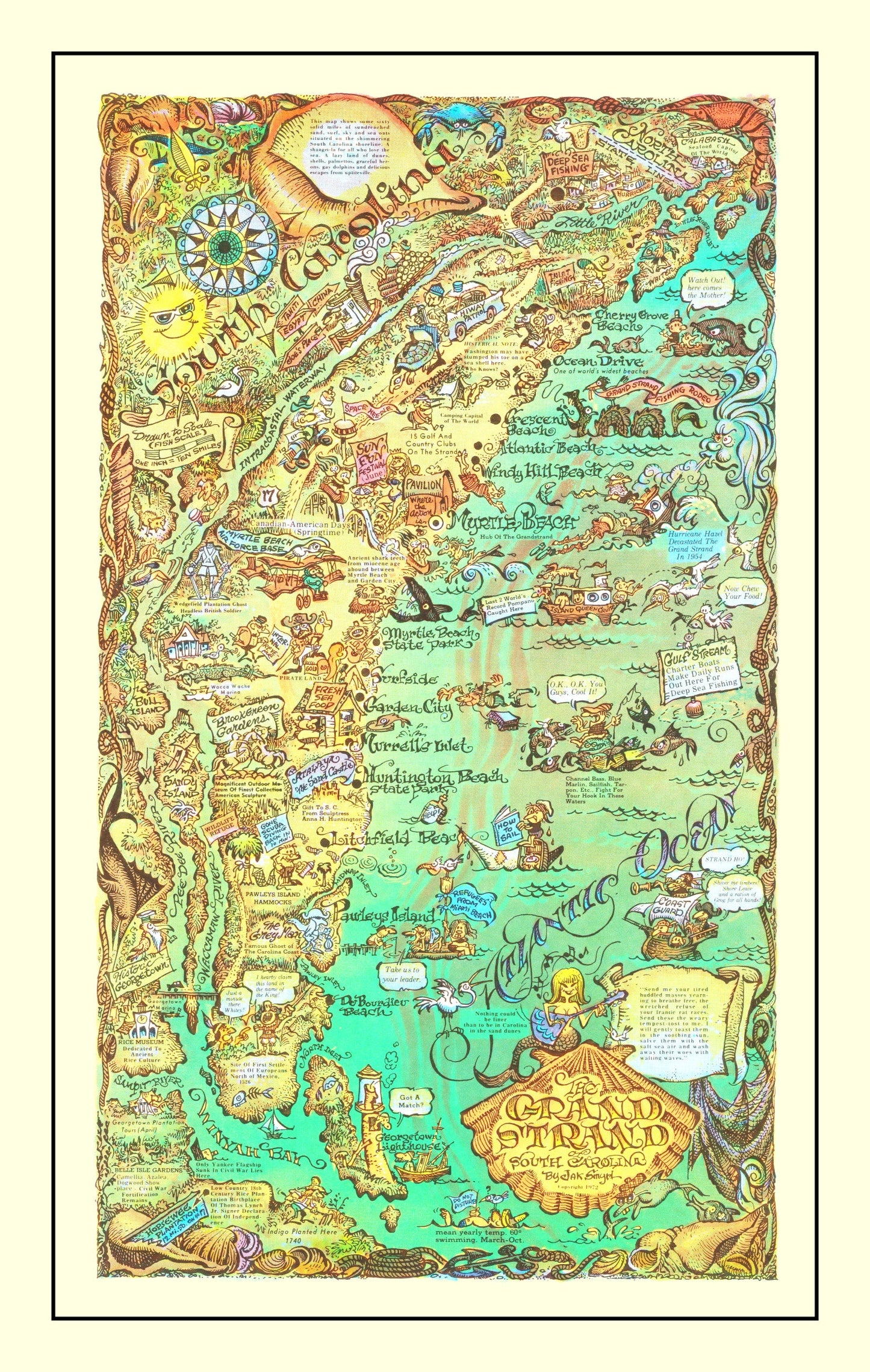 Vintage Map of the Grand Strand, South Carolina, 1972