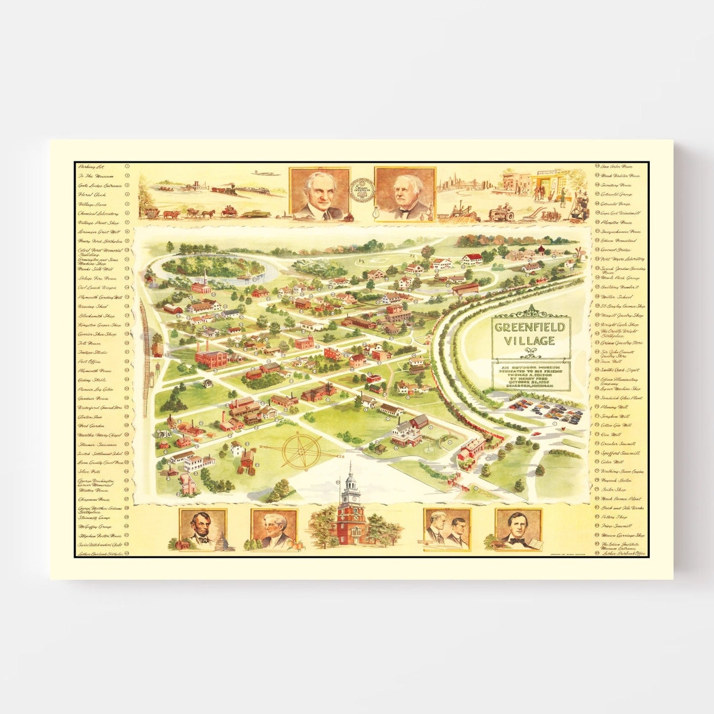 Vintage Map of Greenfield Village, Dearborn, Michigan, 1951