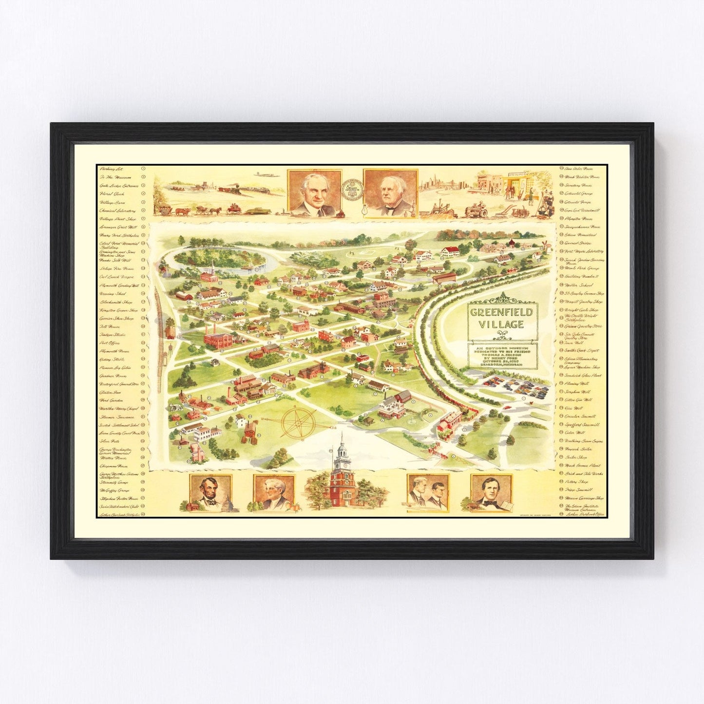 vintage map of Greenfield Village, Dearborn, Michigan, 1951