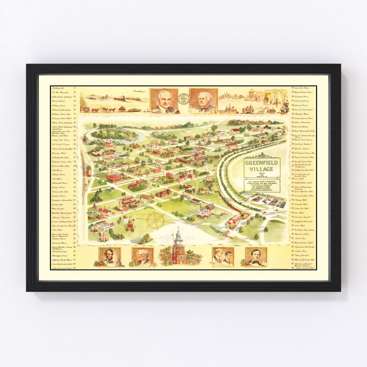 vintage map of Greenfield Village, Dearborn, Michigan, 1951