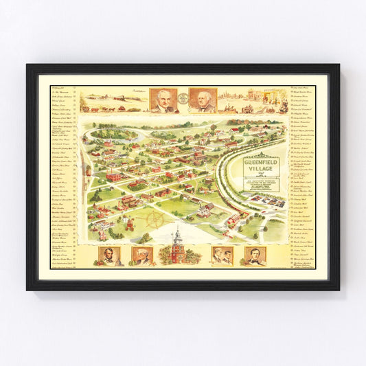 vintage map of Greenfield Village, Dearborn, Michigan, 1951