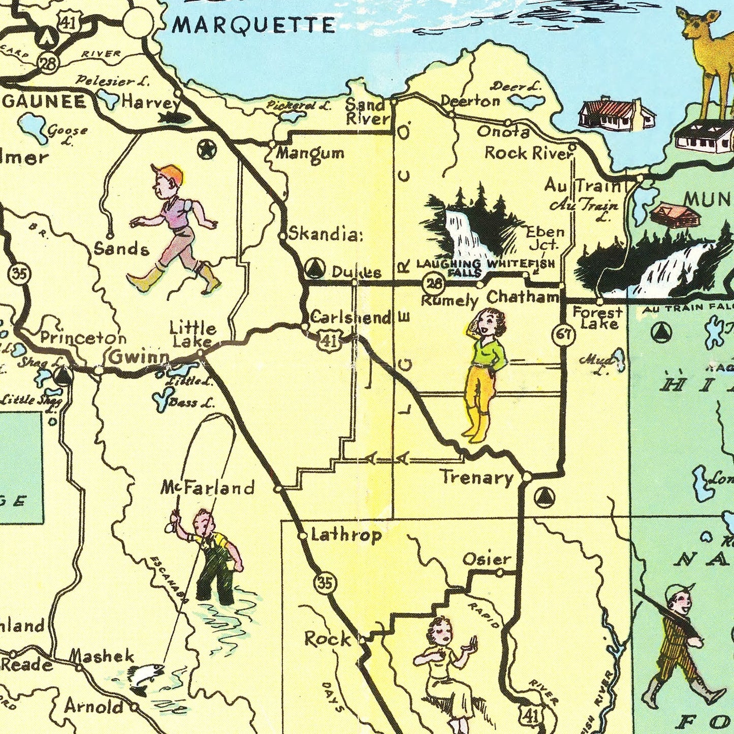 Vintage Map of Schoolcraft County, Michigan, 1935