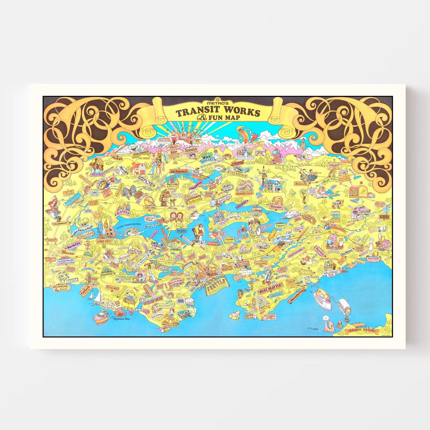 Vintage Map of Seattle, Washington, 1974