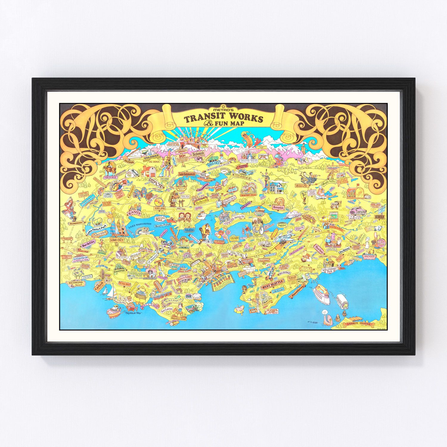 vintage map of Seattle, Washington, 1974