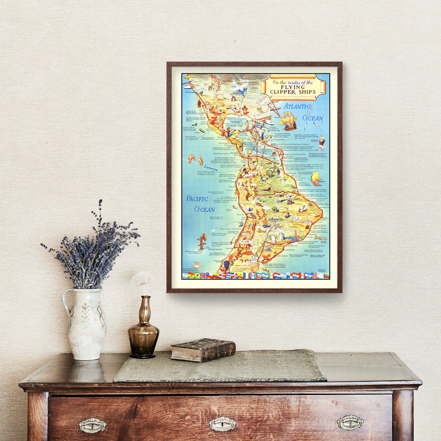 Vintage Map - Flying Clipper Ships of the Americas, 1941