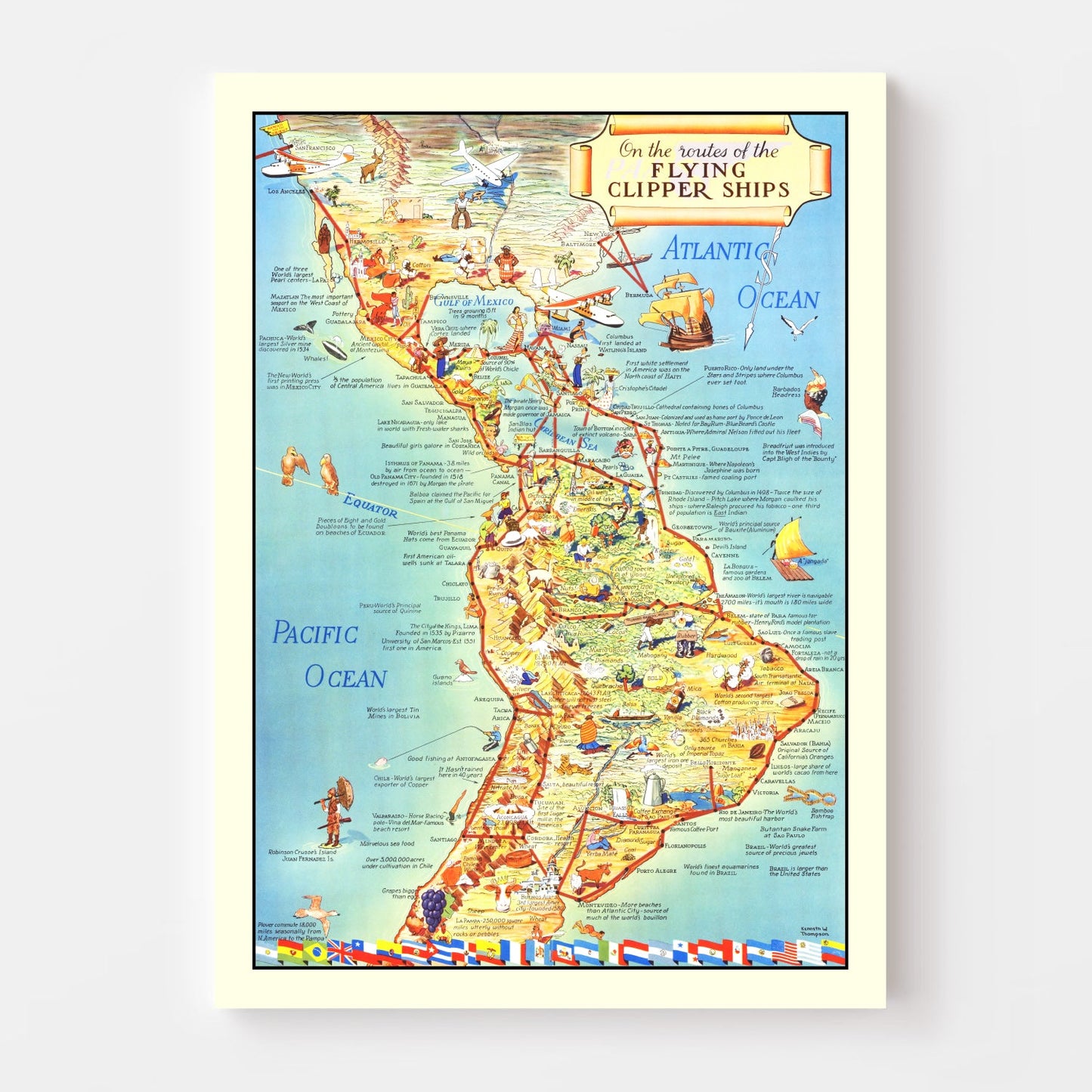 Vintage Map - Flying Clipper Ships of the Americas, 1941