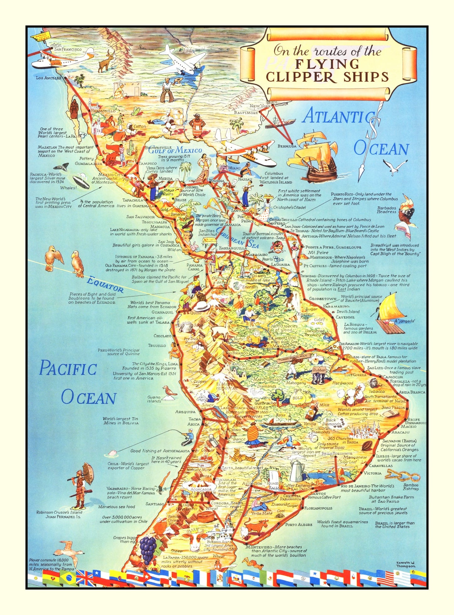 Vintage Map - Flying Clipper Ships of the Americas, 1941