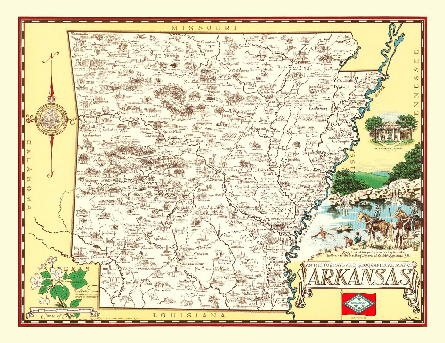 Vintage Map of Arkansas, 1938 (Road Survey Edition)