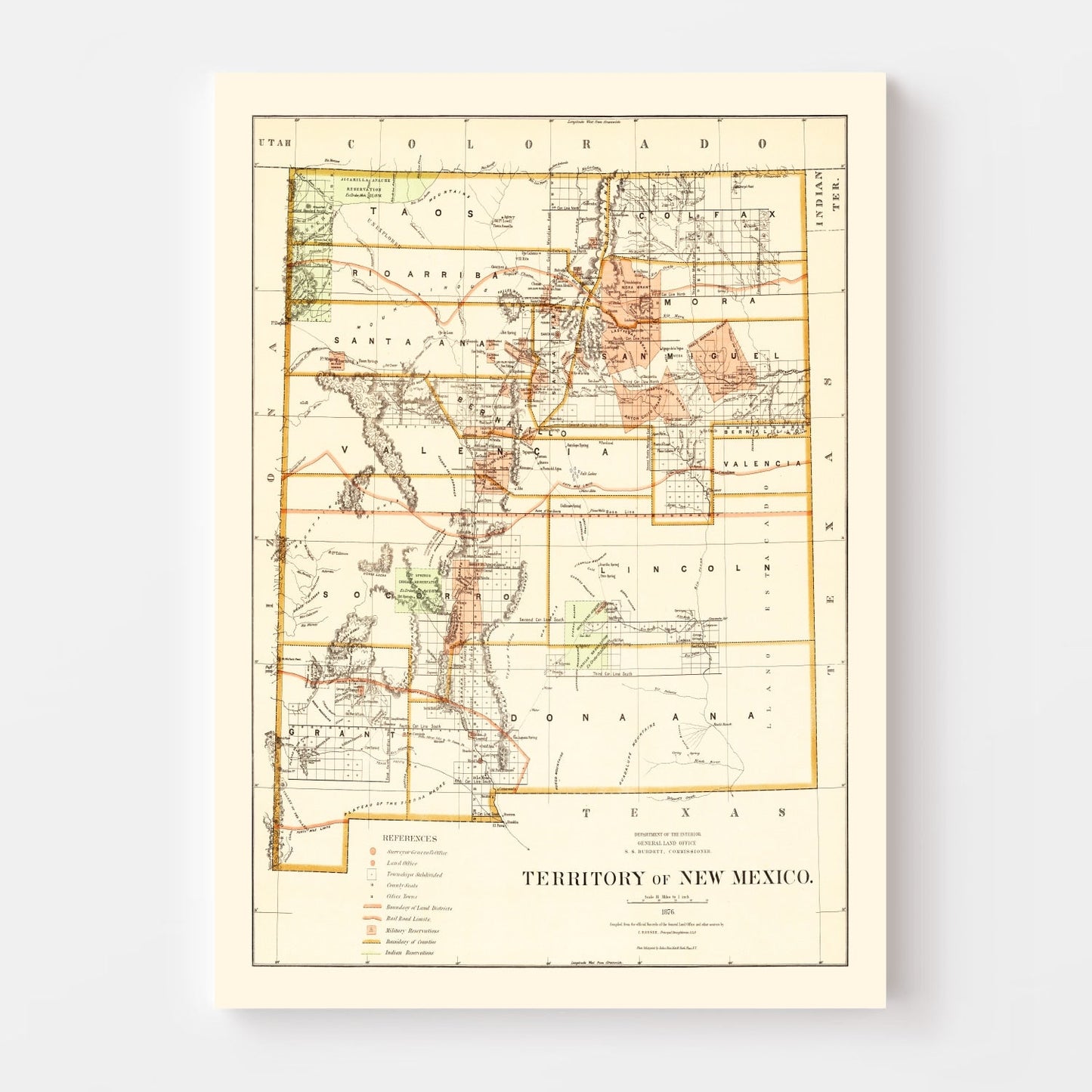 Vintage Map of New Mexico, 1876
