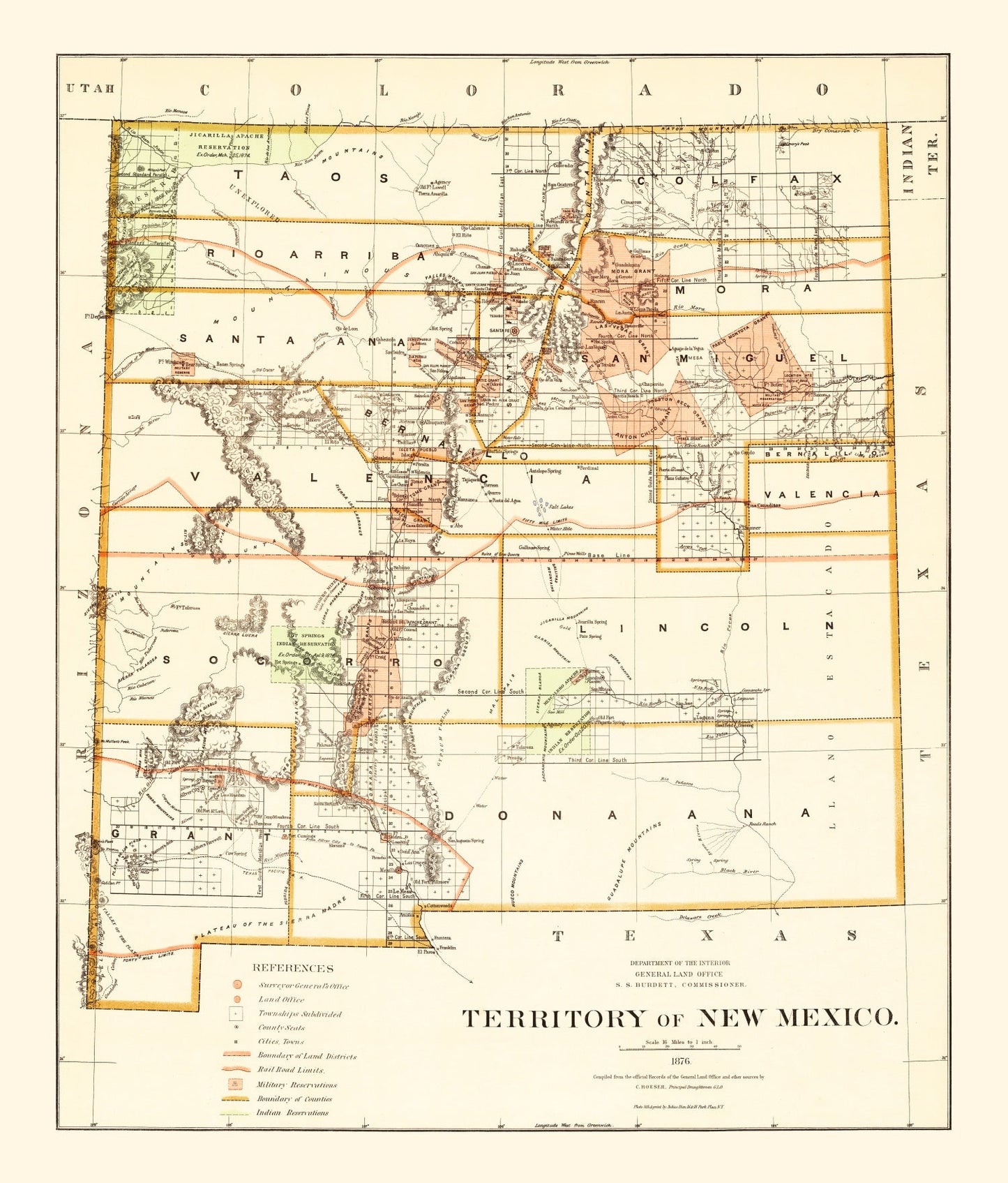 Vintage Map of New Mexico, 1876