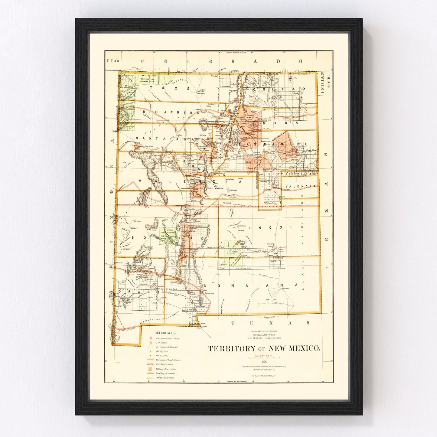 Vintage map of New Mexico, 1876