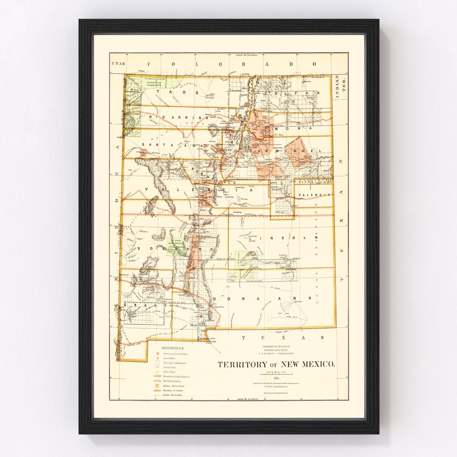 Vintage map of New Mexico, 1876