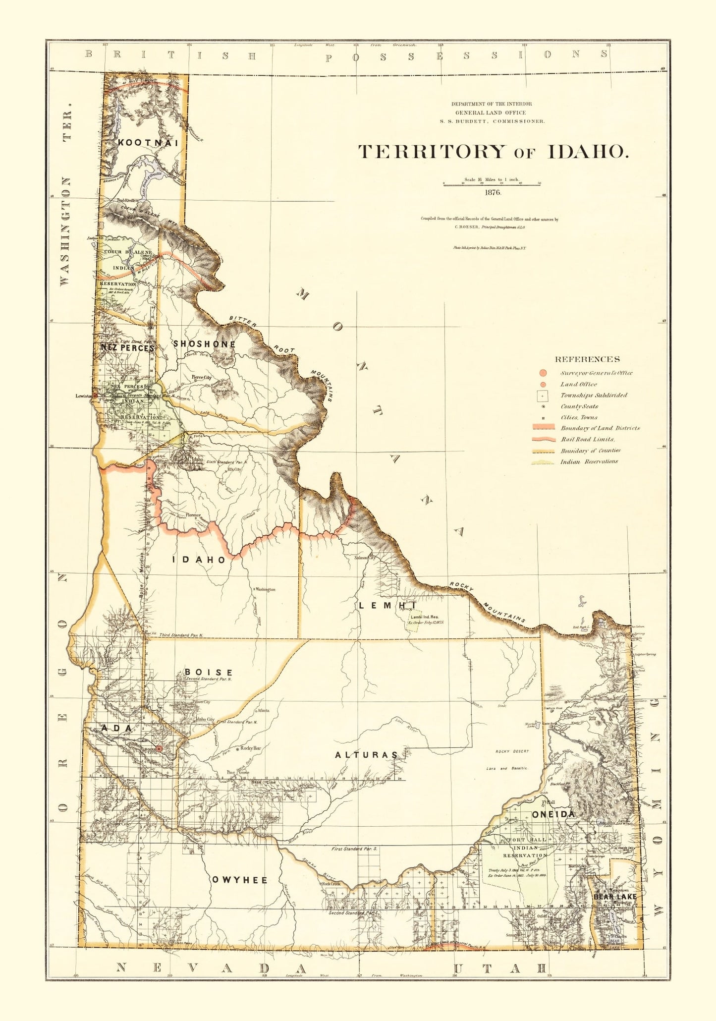 Vintage Map of Idaho, 1876
