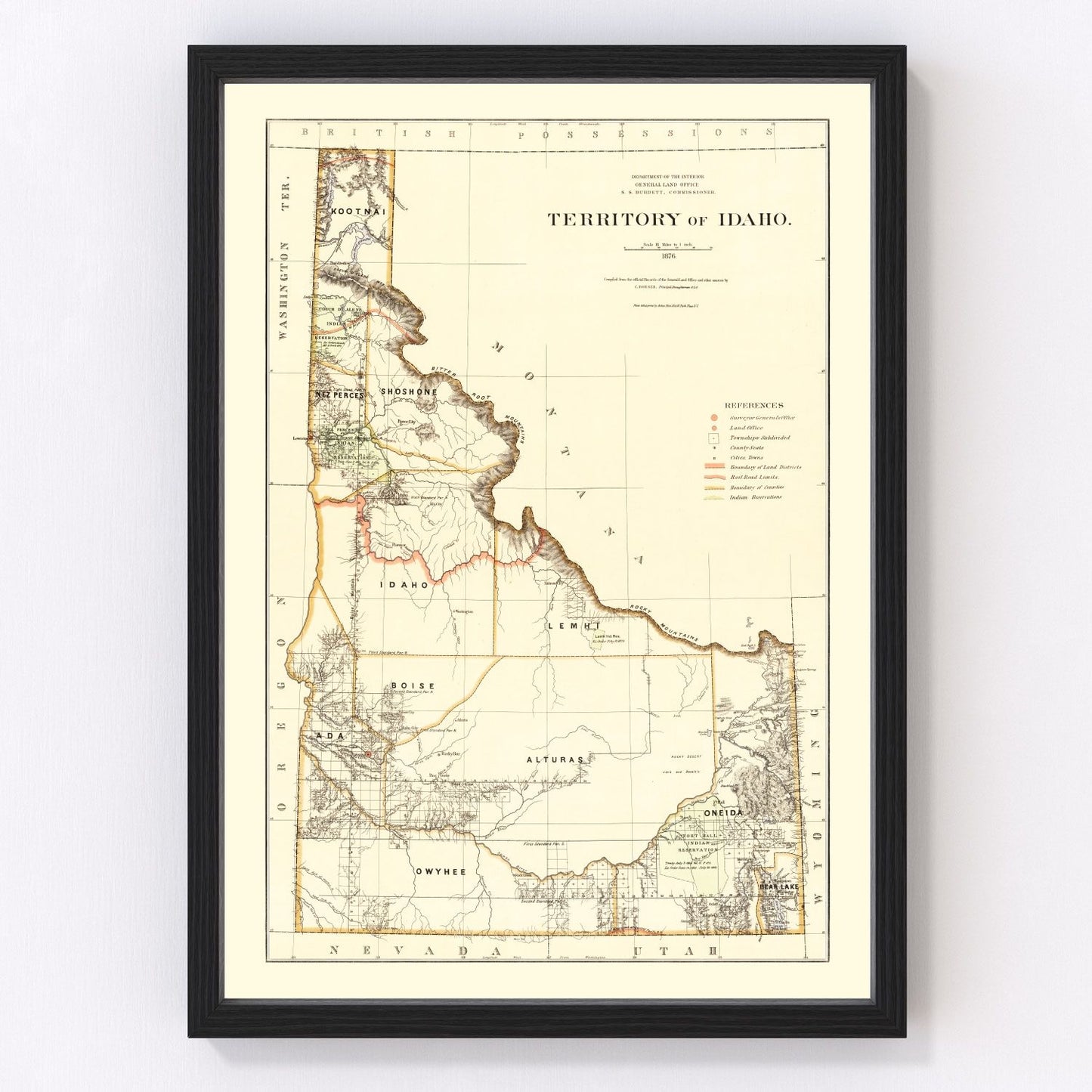 Vintage map of Idaho, 1876