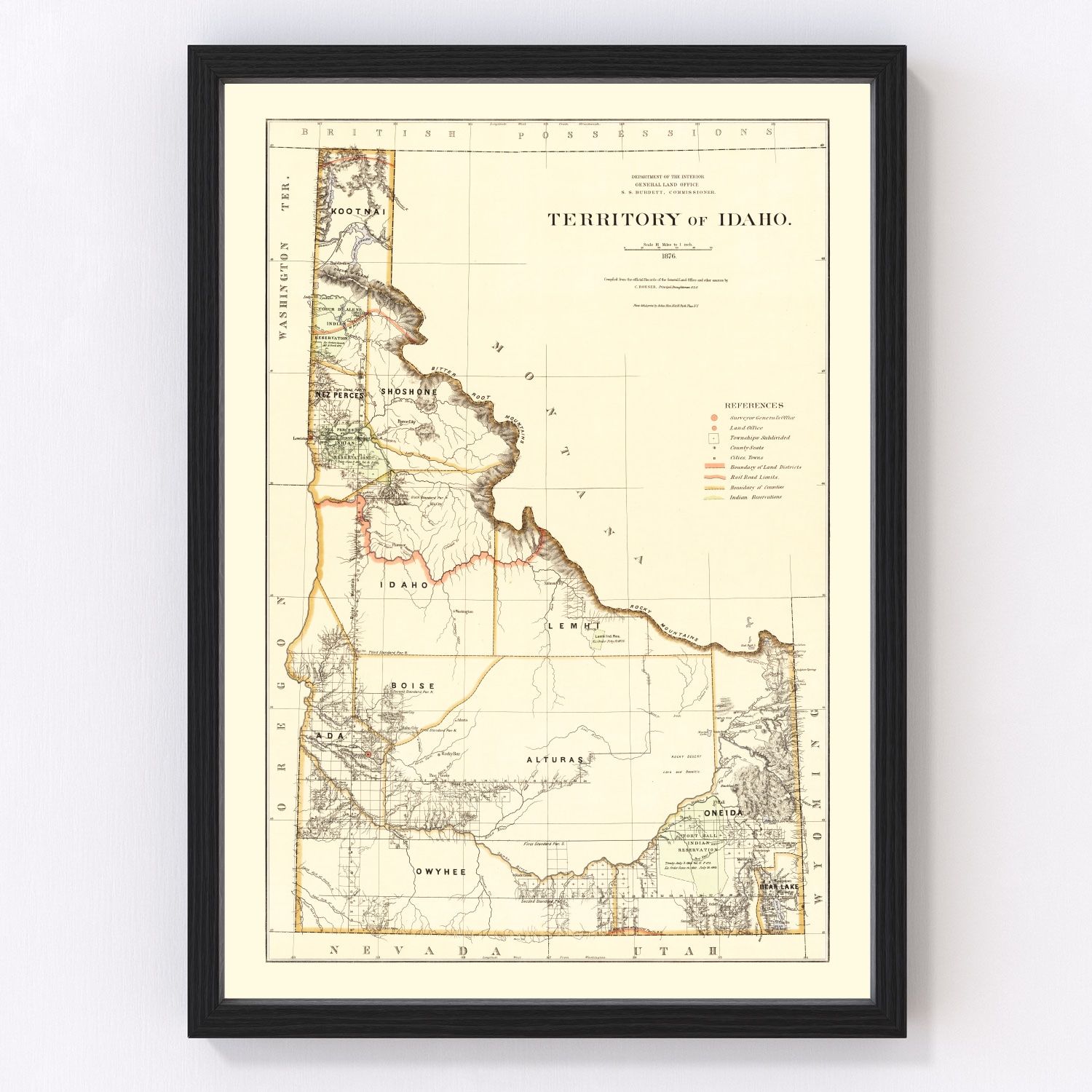 Vintage map of Idaho, 1876
