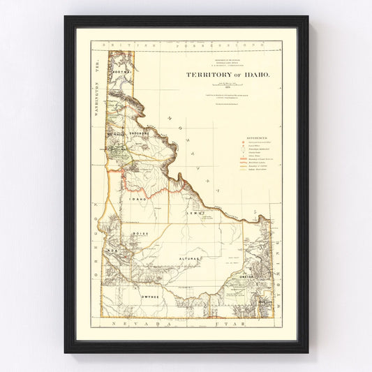 Vintage map of Idaho, 1876