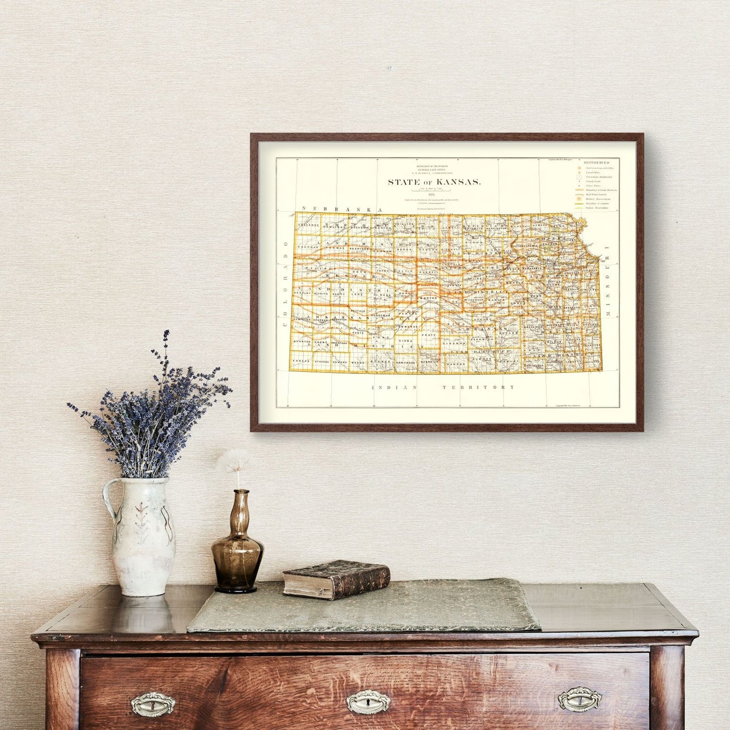 Vintage Map of Kansas, 1876