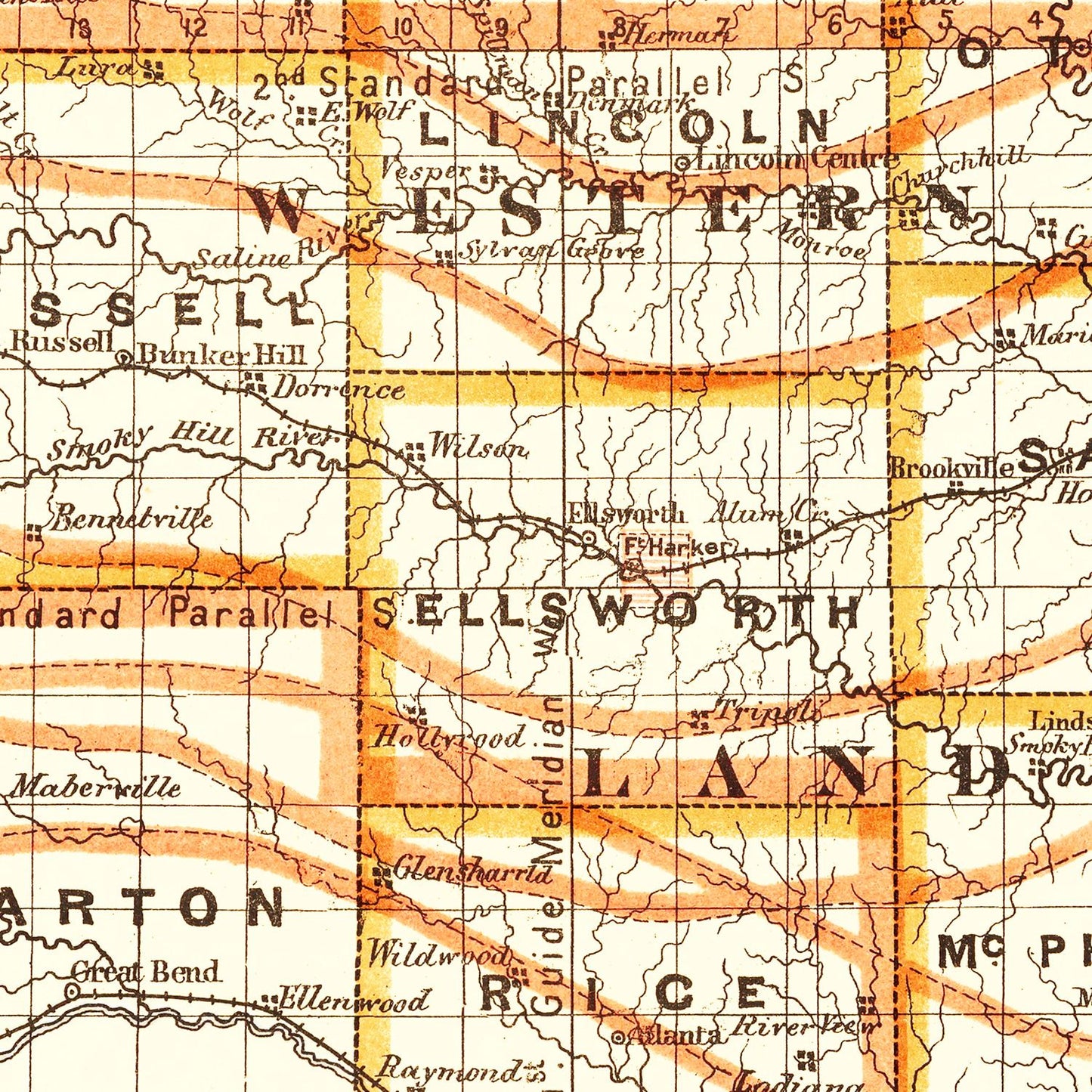 Vintage Map of Kansas, 1876