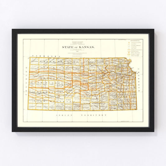 Vintage map of Kansas, 1876