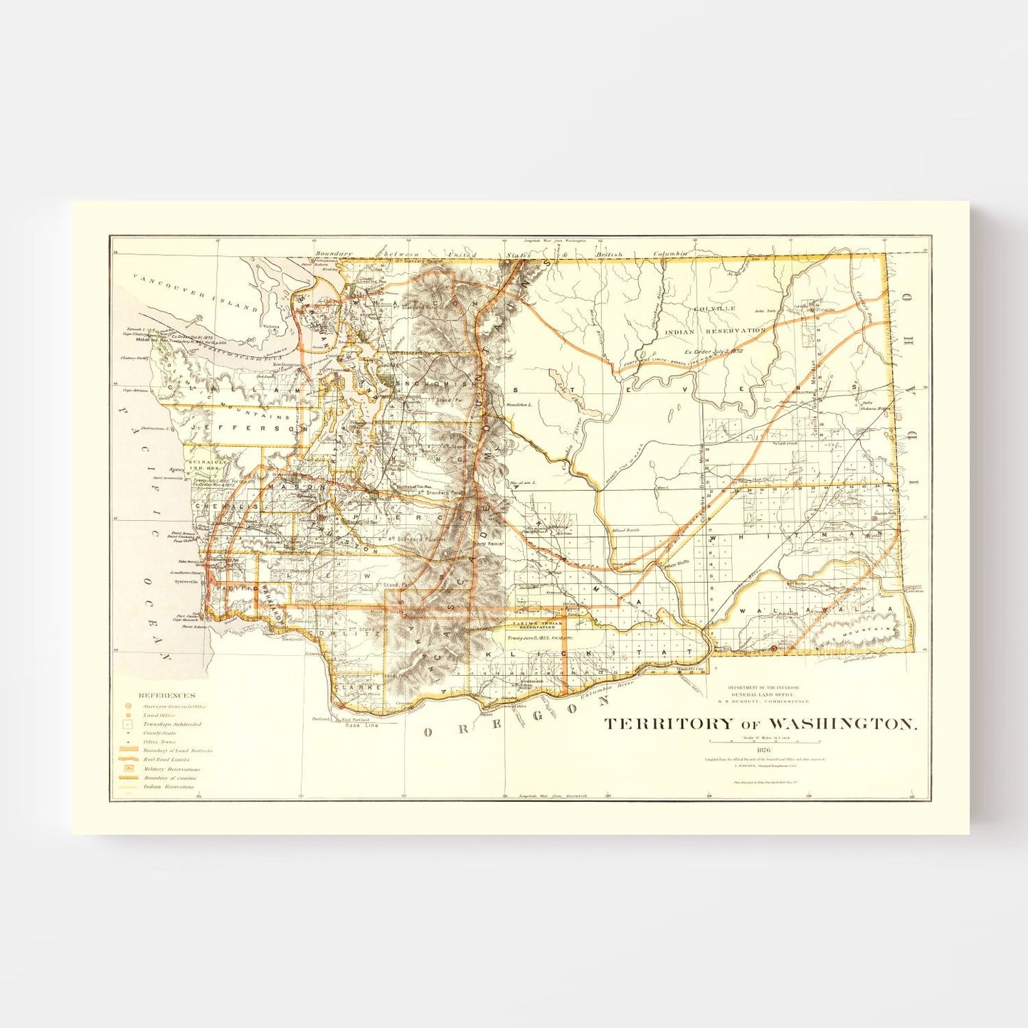 Vintage Map of Washington Territory, 1876