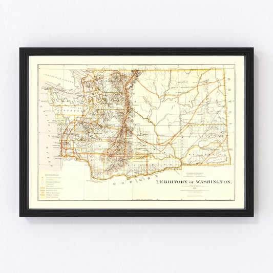 Vintage map of Washington Territory, 1876, Centennial year Pacific Northwest, digitally restored