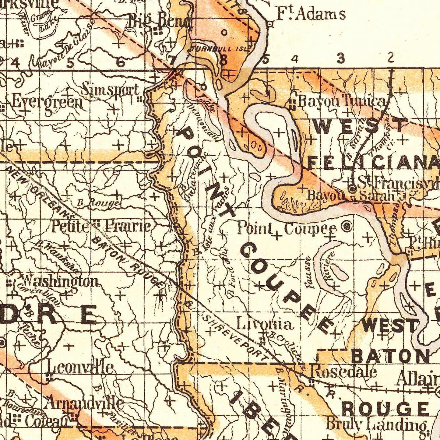 Vintage Map of Louisiana, 1876 III