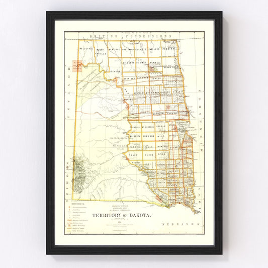 vintage map of South Dakota, 1876