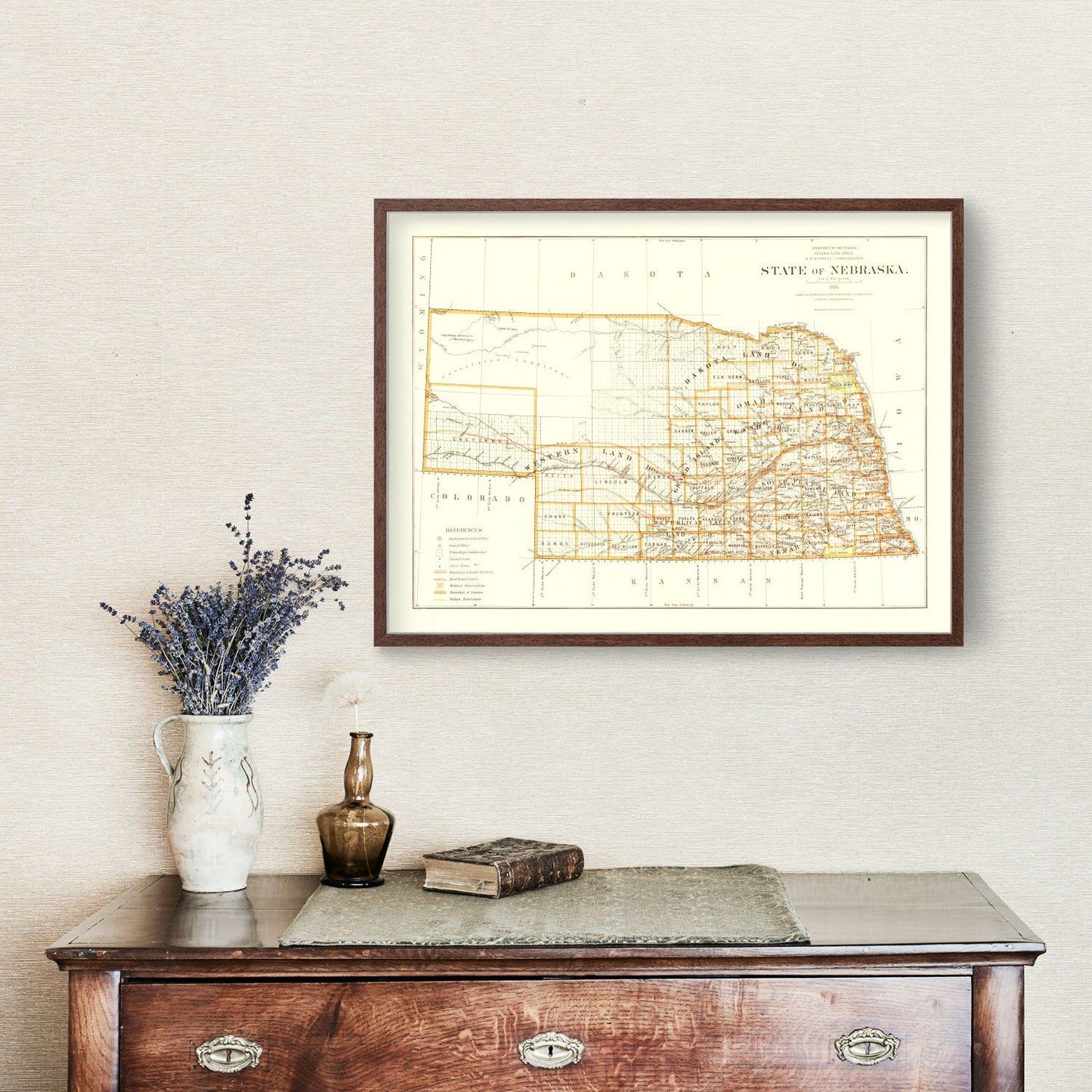 Vintage Map of Nebraska, 1876