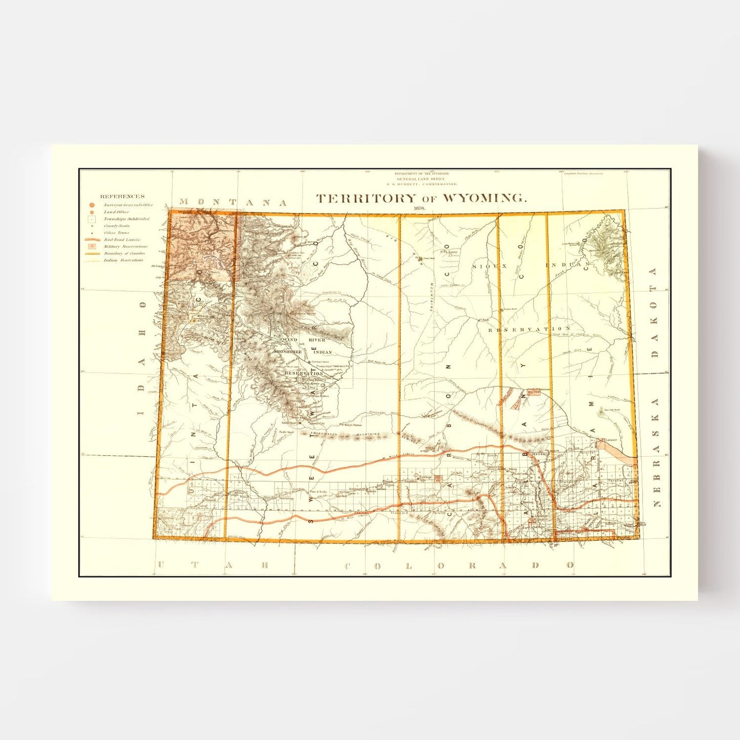 Vintage Map of Wyoming Territory, 1876