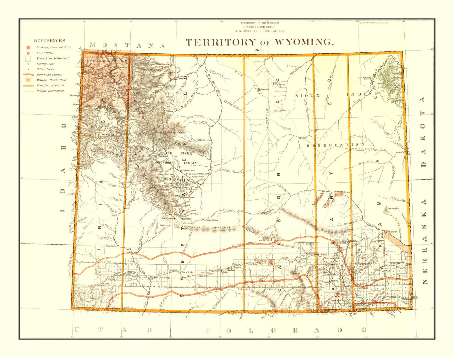 Vintage Map of Wyoming Territory, 1876